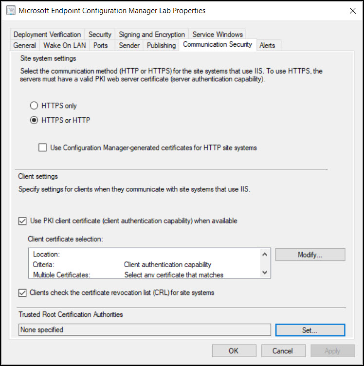 ConfigMgr Trusted Root Certification Authorities