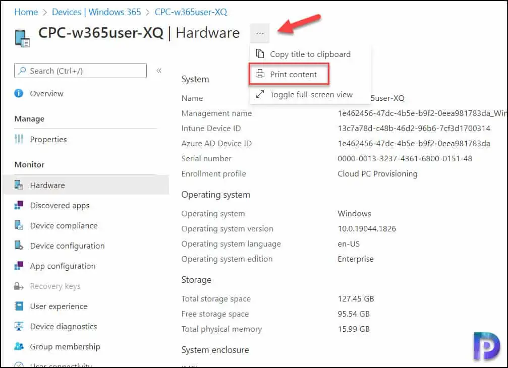 Export Hardware Details of Windows 365 Cloud PC