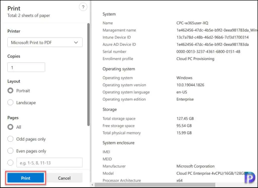 Export Hardware Details of Windows 365 Cloud PC