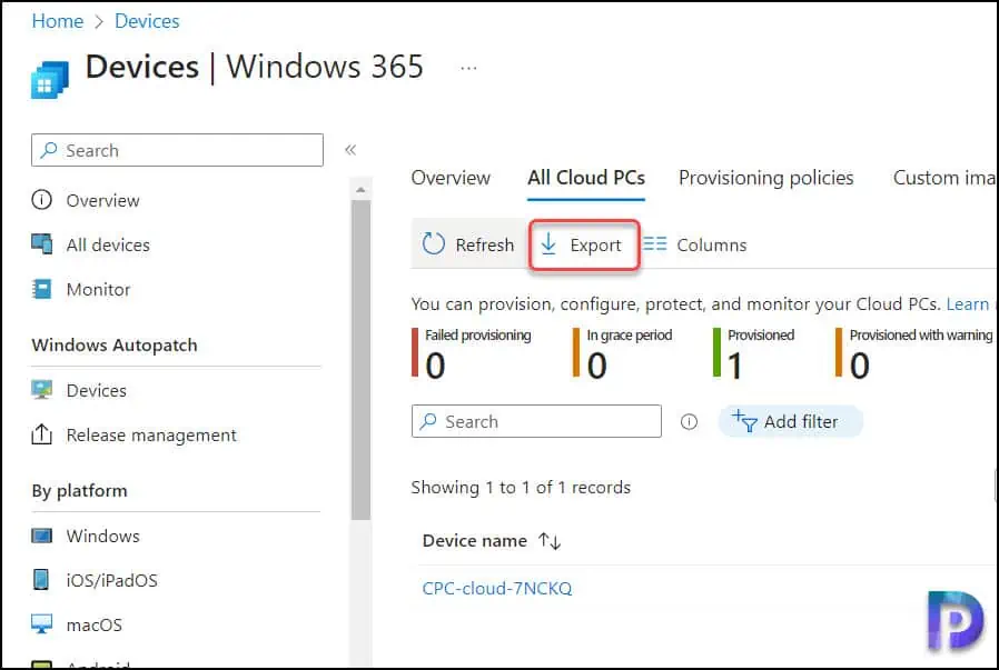 Manually Export Cloud PC Names