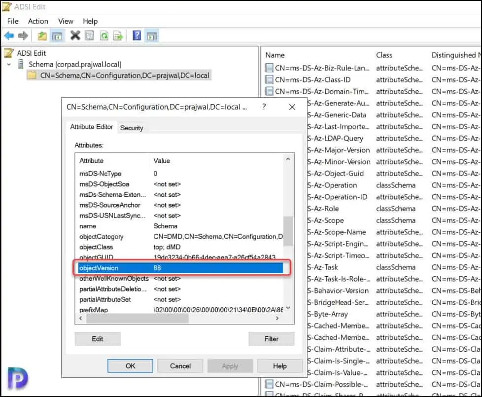 Find AD Schema version from ADSIEdit.msc