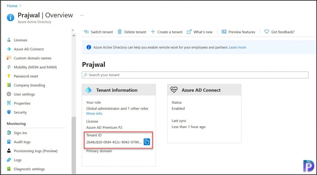 Find Tenant ID through the Azure portal