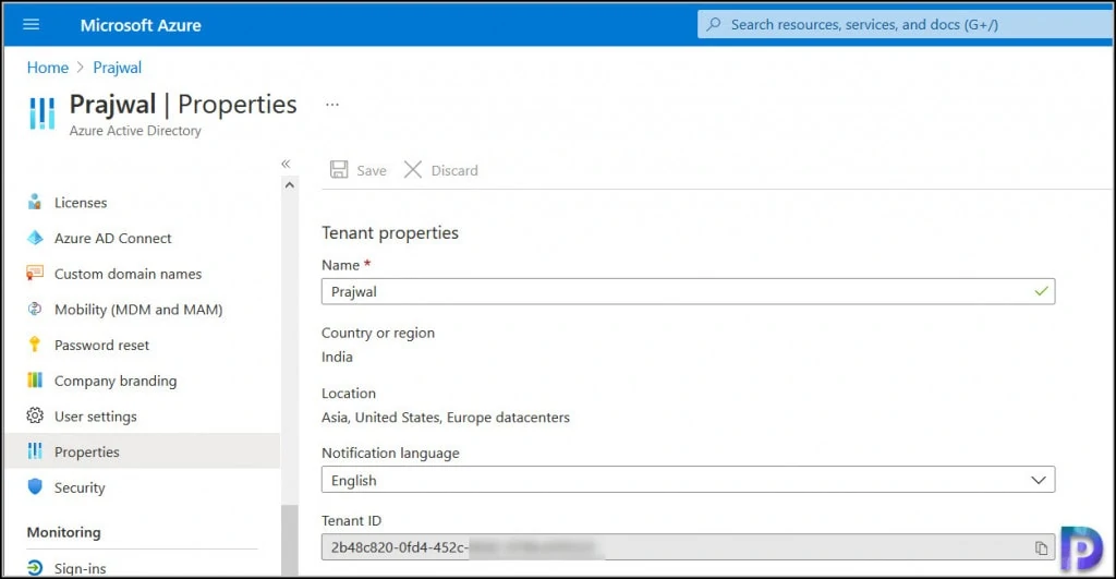 find tenant ID through Azure portal