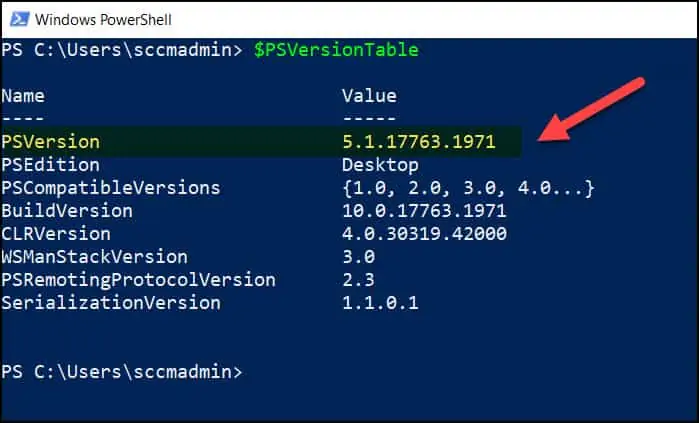find the PowerShell version using the $PSversiontable command