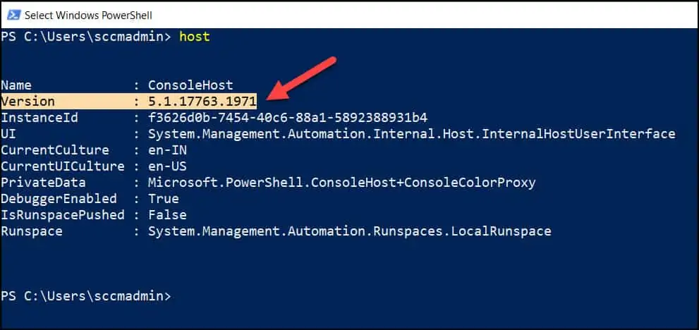 Find the PowerShell version using host command