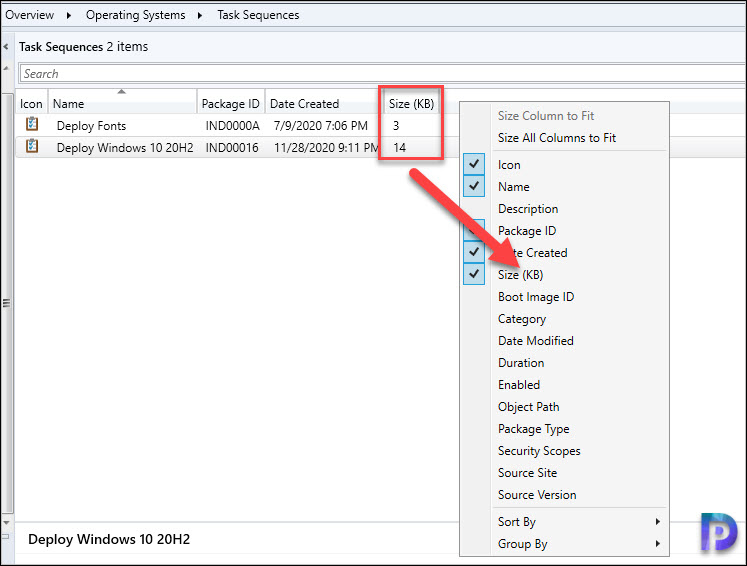 Find the ConfigMgr Task Sequence Size