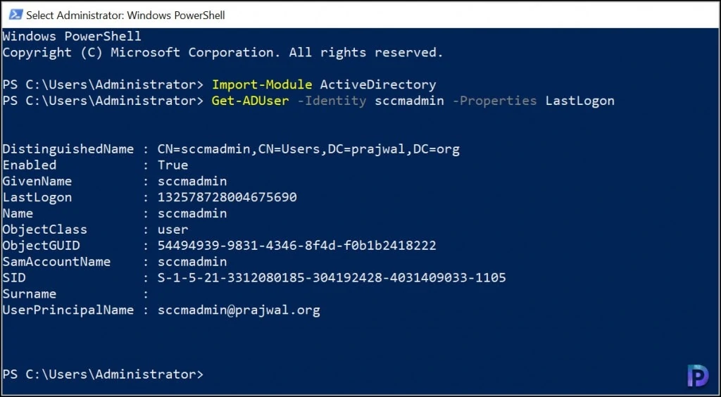 PowerShell Command to find User Last Logon time