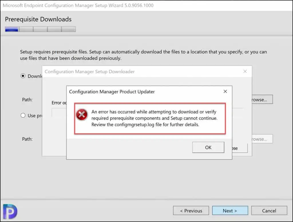 SCCM Prerequisites Download Error 0x80072EE2