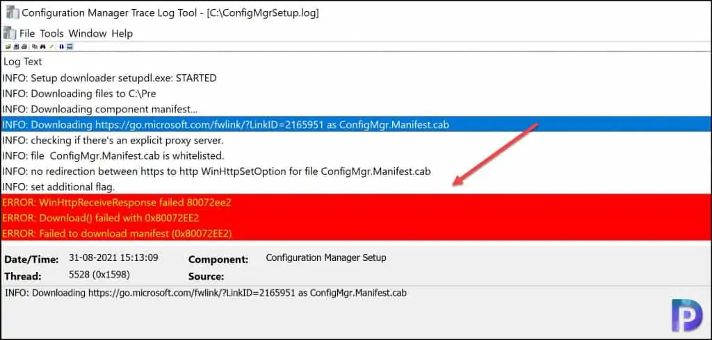 SCCM Prerequisites Download Error 0x80072EE2