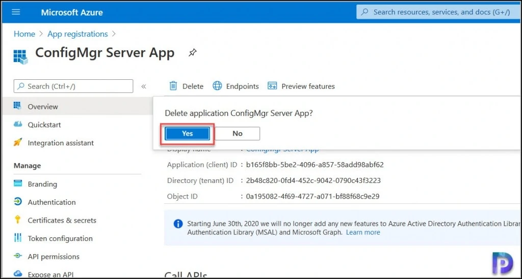 Delete ConfigMgr Server App Registrations