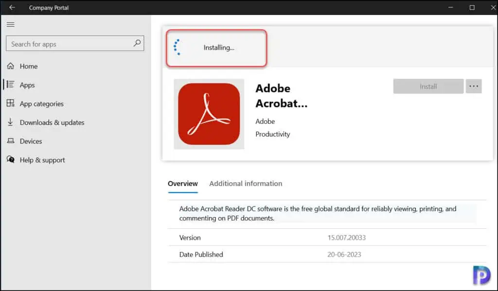 Installing Application from Intune Company Portal