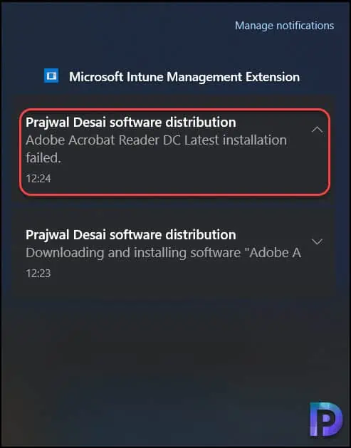 Microsoft Intune Management Extension Notifications