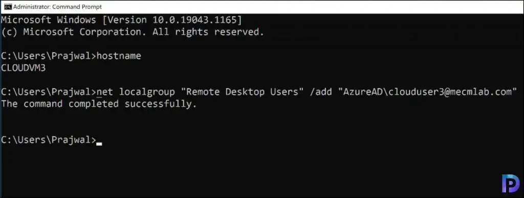 Add Azure AD user to the Remote Desktop Users Group