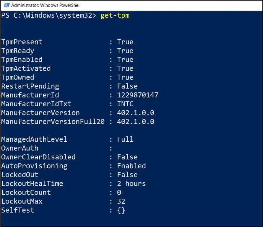 Get TPM status using Get-TPM PowerShell cmdlet