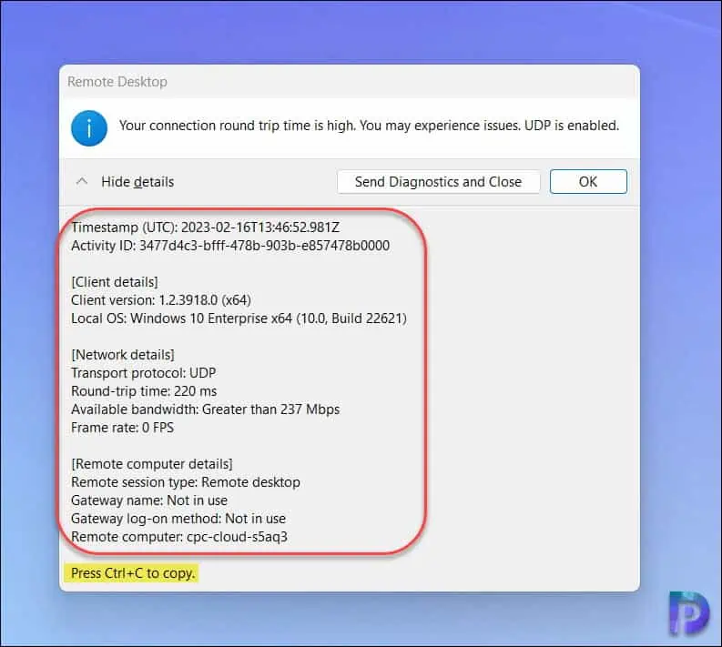 Get Windows 365 Cloud PC Connection Details using W365 App