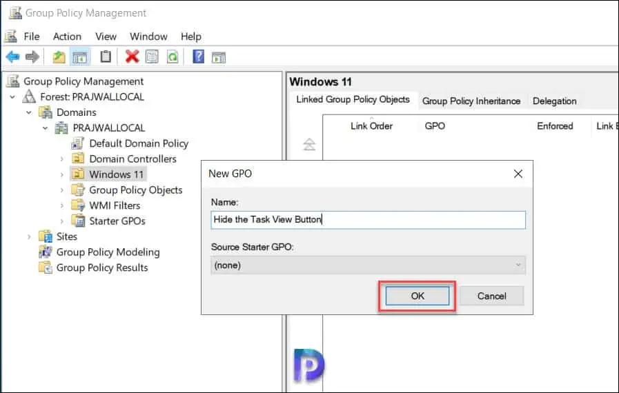 Create a GPO to Hide the Task View Button