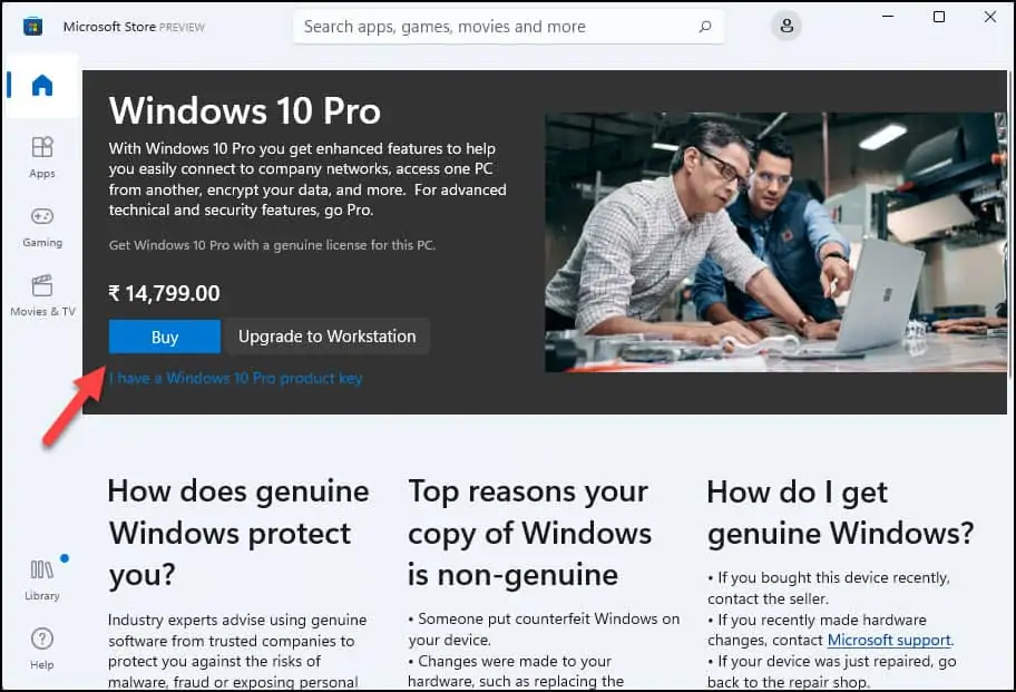 Get Windows 11 License from Microsoft Store