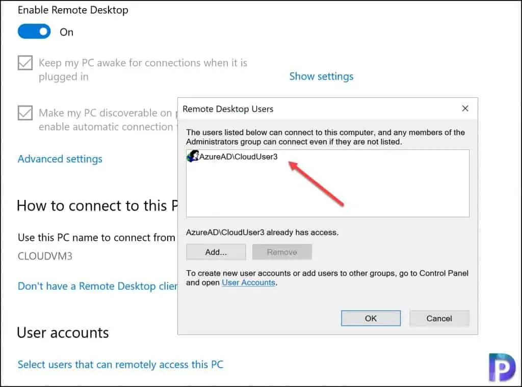 Add Azure AD user to Remote Desktop Users Group