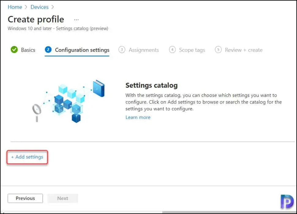 Settings Catalog - Add Settings