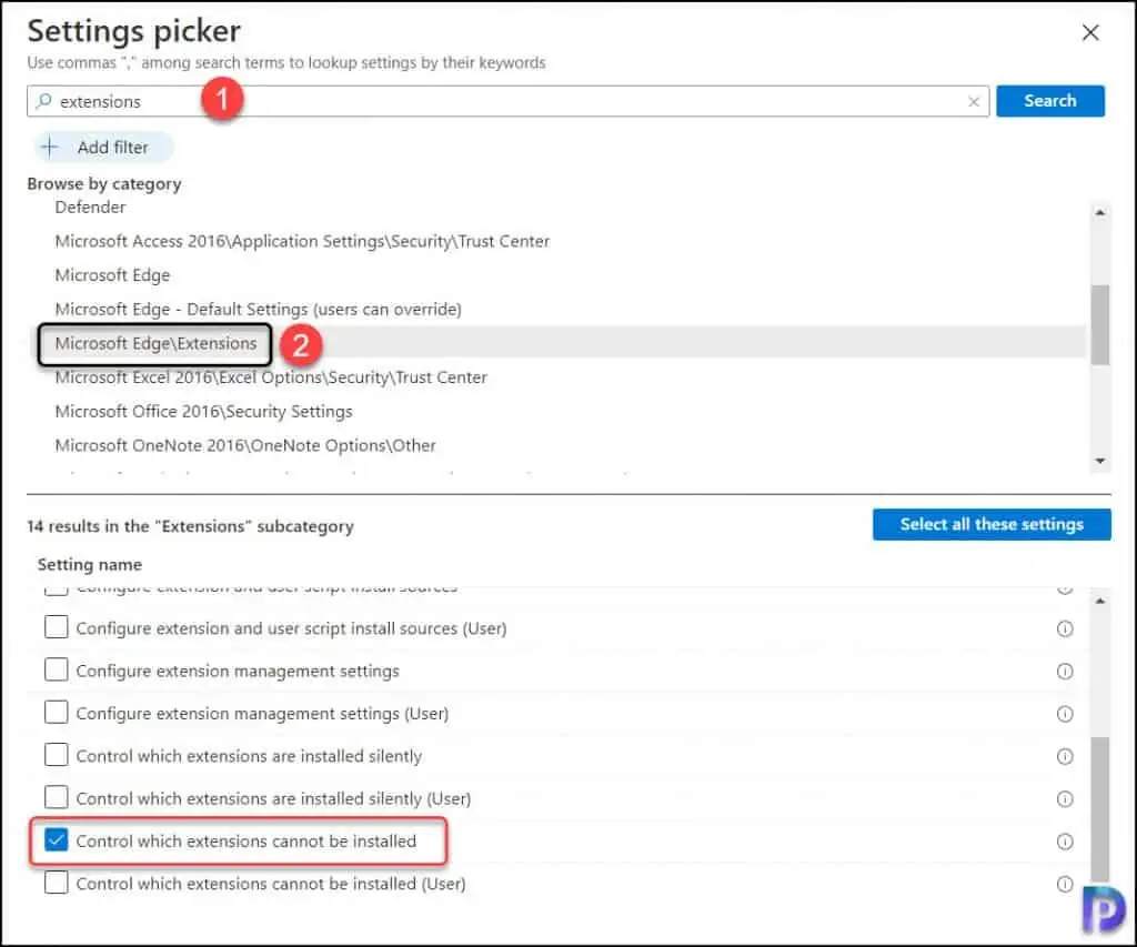 Block Edge Extensions using Intune