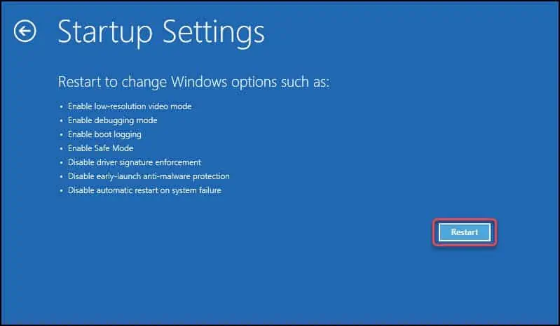 Startup Settings for Windows 11