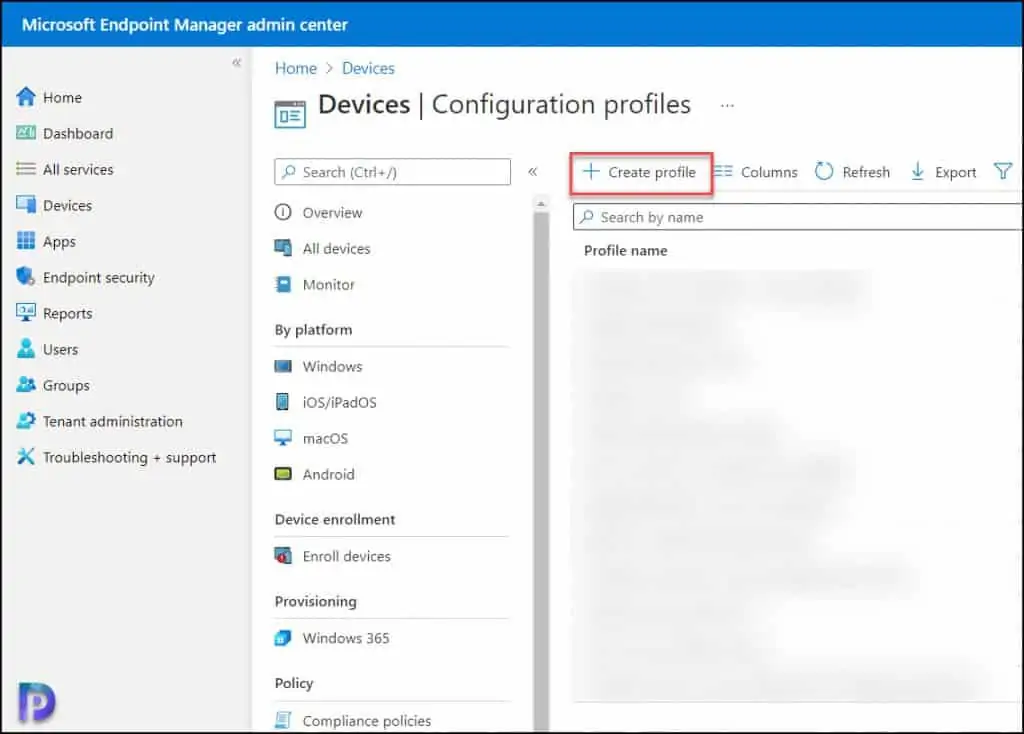 Configure Power Options using Intune - Create New Profile