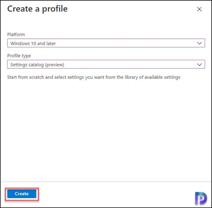 Configure Power Options using Intune - Create New Profile