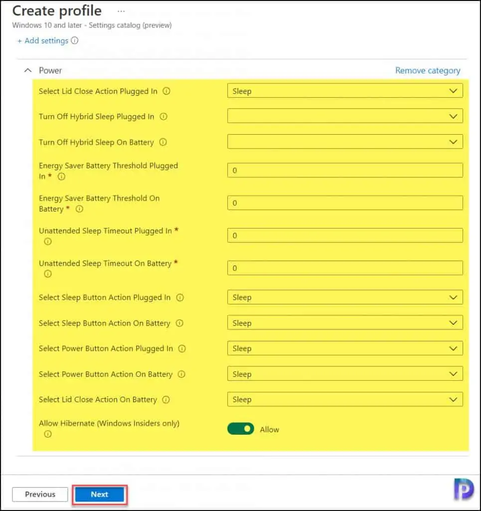 Configure Power Options using Intune