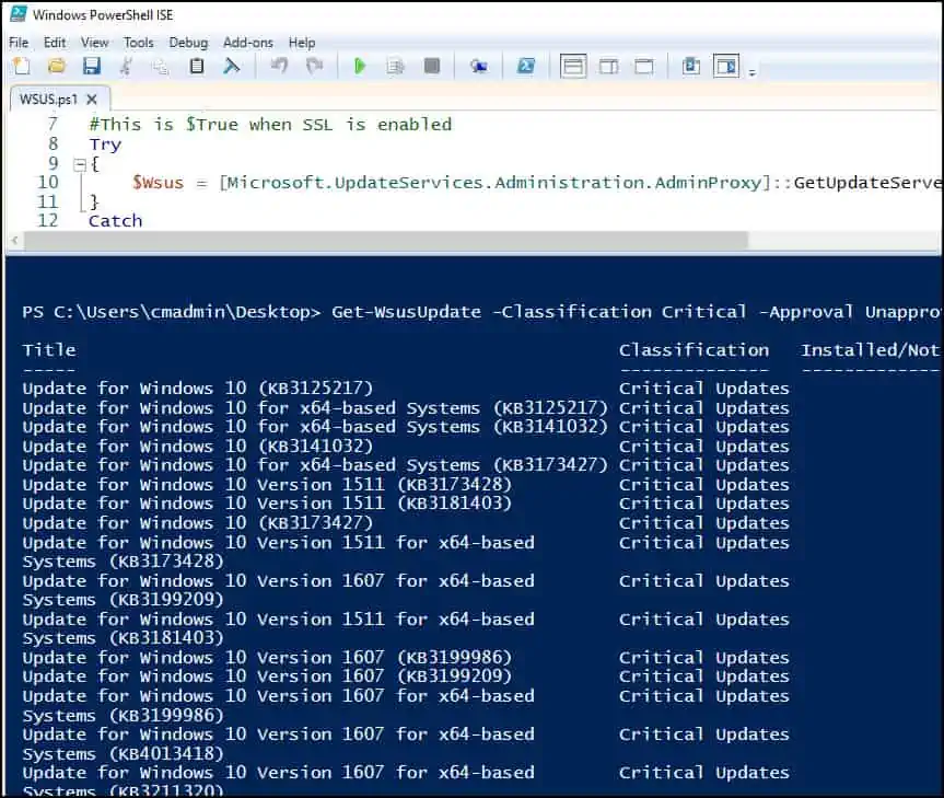 Get Critical Unapproved updates in WSUS using PowerShell