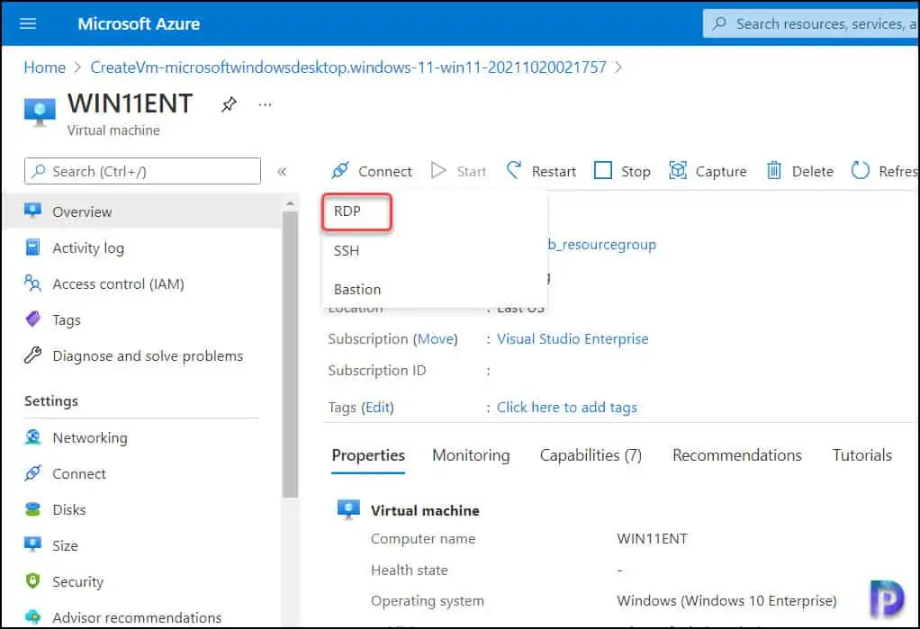 Connect to Windows 11 VM in Azure using RDP