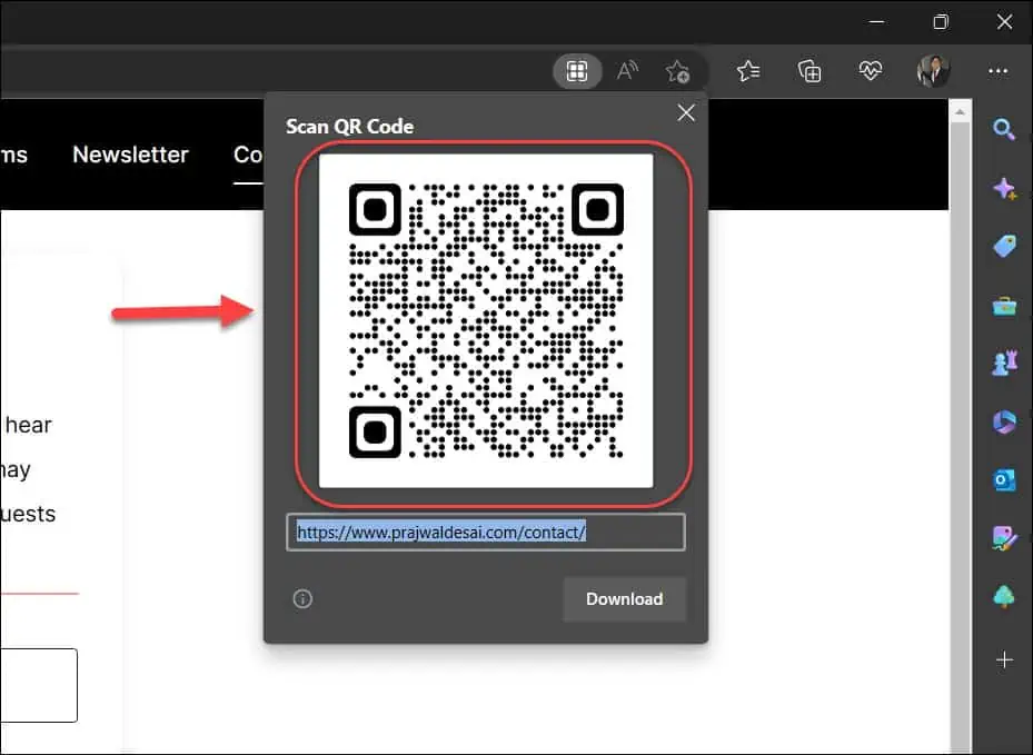 Create a QR Code in Microsoft Edge from Context Menu