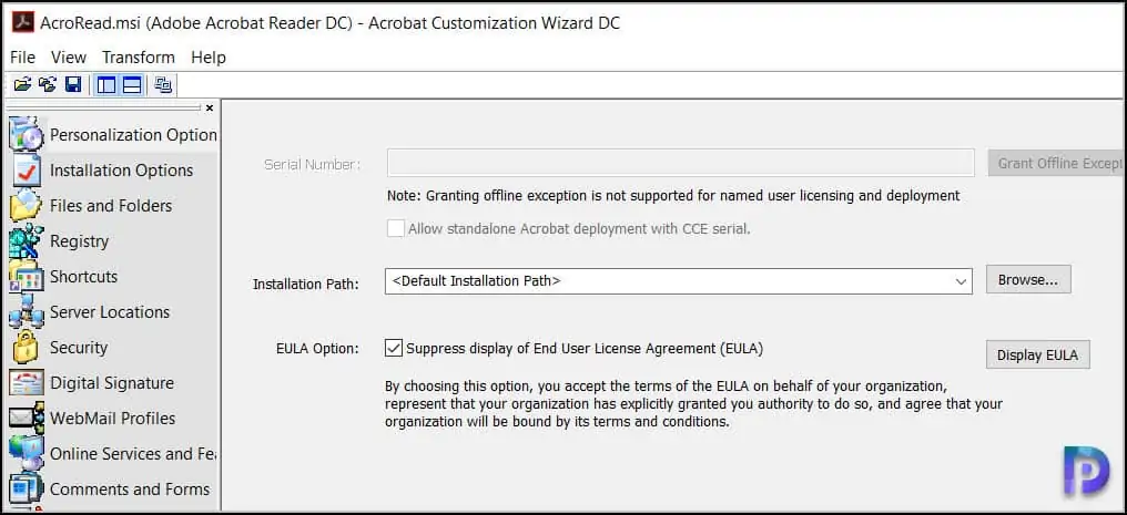 Customize the Adobe Reader DC Installation Package