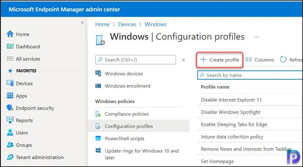 Create New Configuration Profile to Disable Bluetooth Access using Intune