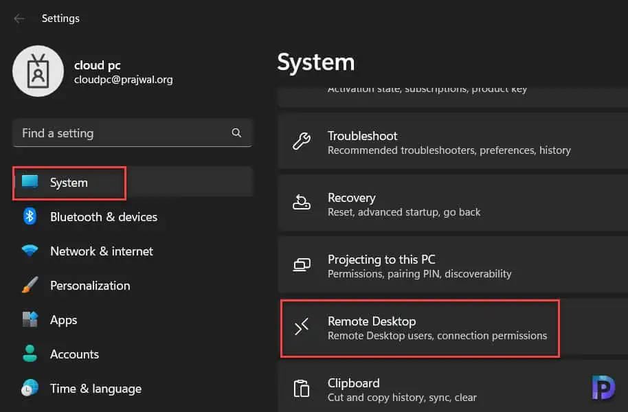 Disable Remote Desktop on Windows 11 using Settings