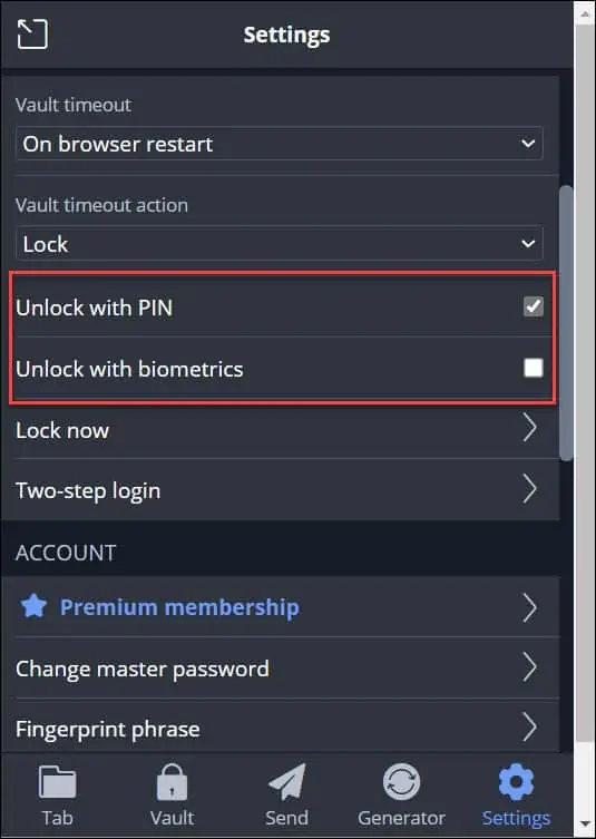 Turn on Unlock with Biometrics for Bitwarden on Windows OS