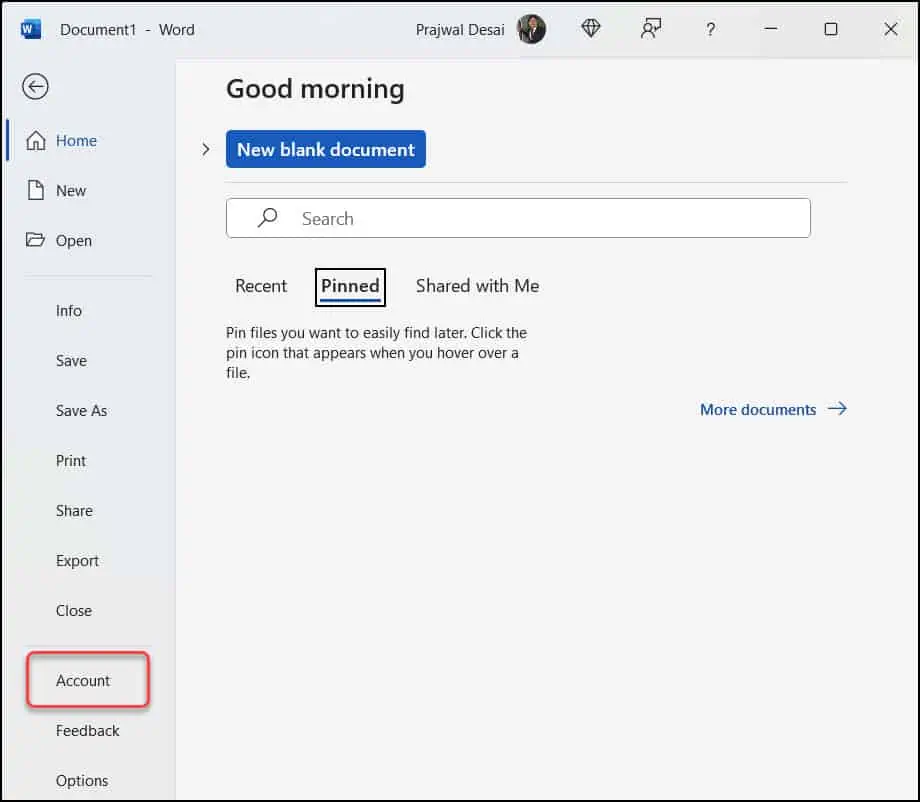 Microsoft Office Account Settings