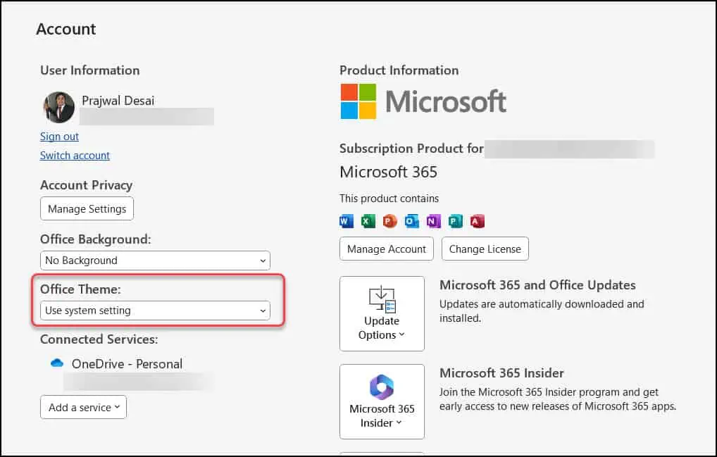 Microsoft Office Theme Settings