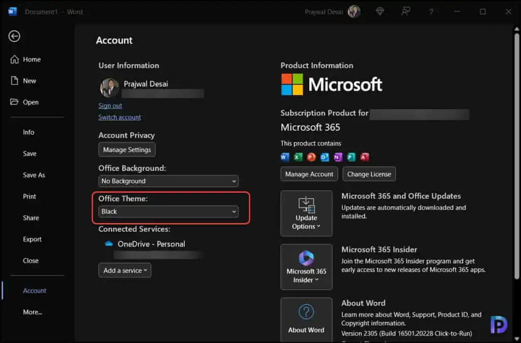 Manually Enable Dark Mode in Microsoft Office