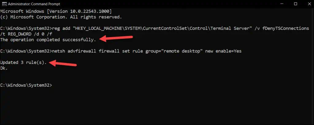 Enable Remote Desktop on Windows 11 using Command Prompt