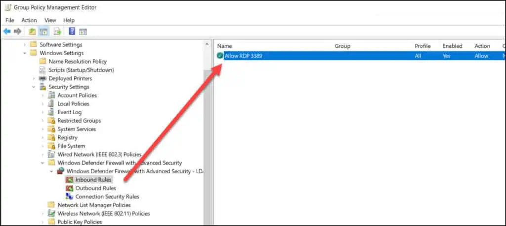 Allow Port 3389 through Windows Firewall