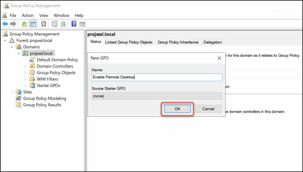 Create a GPO to Enable Remote Desktop