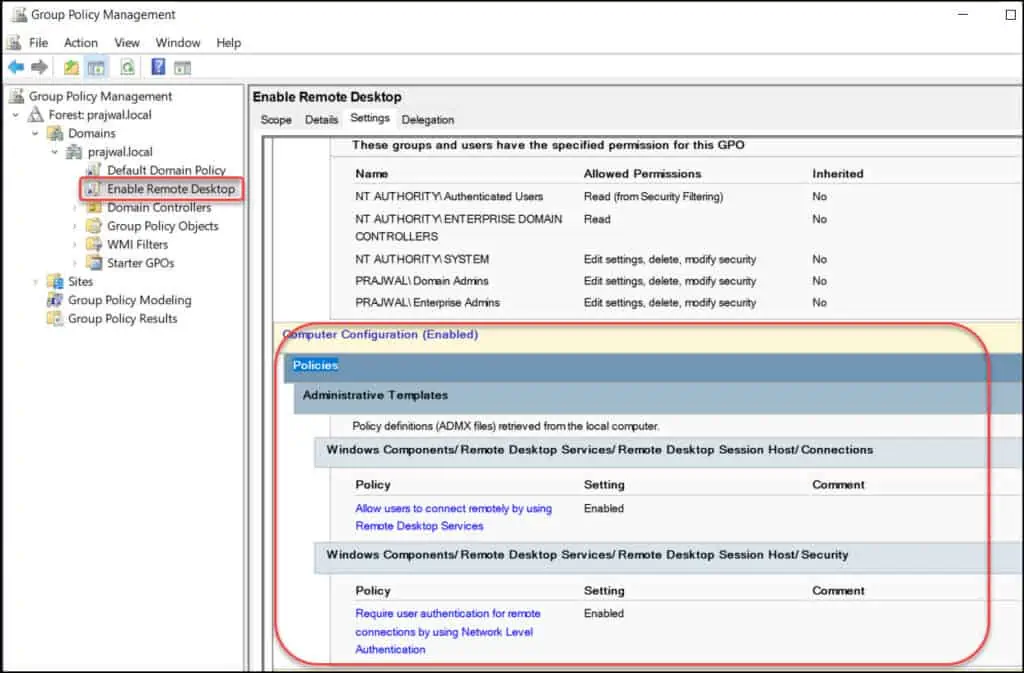 Enable Remote Desktop Using Group Policy