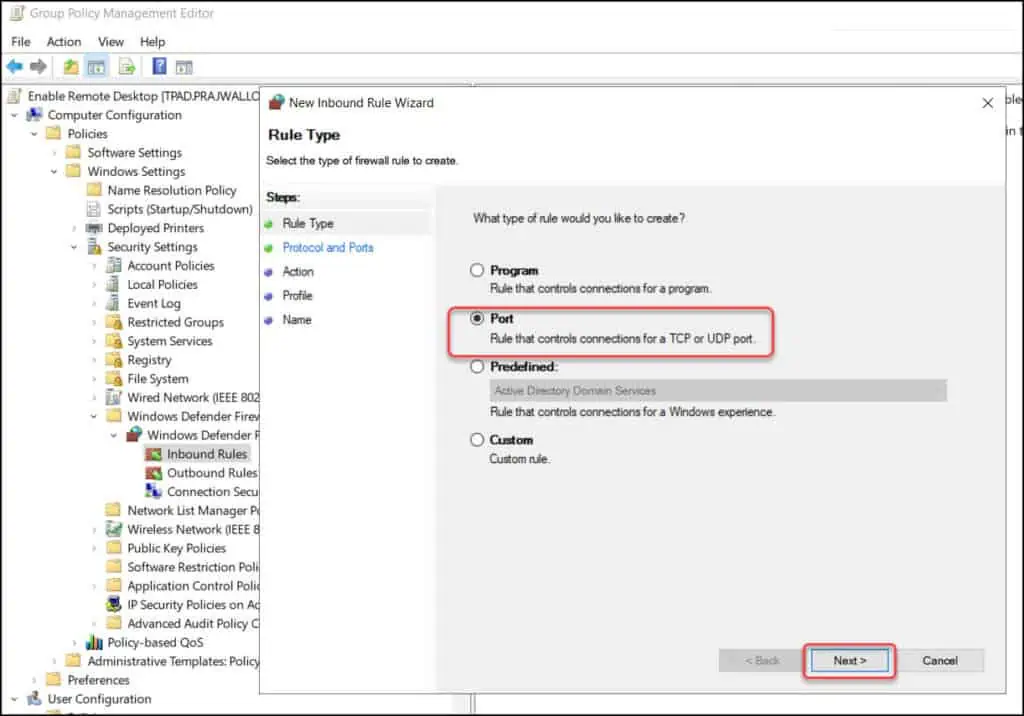 Allow Port 3389 (Remote Desktop Port) through Windows Firewall