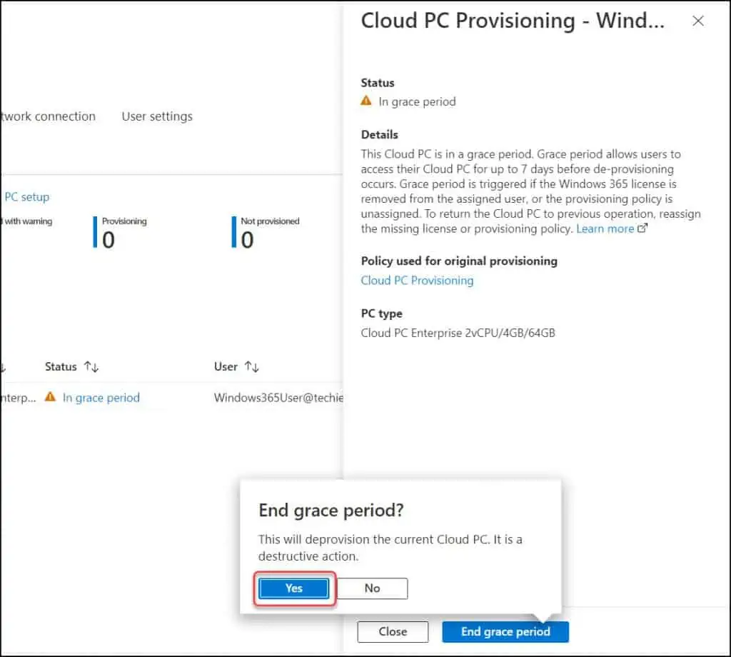 End Grace Period for Cloud PCs in Windows 365