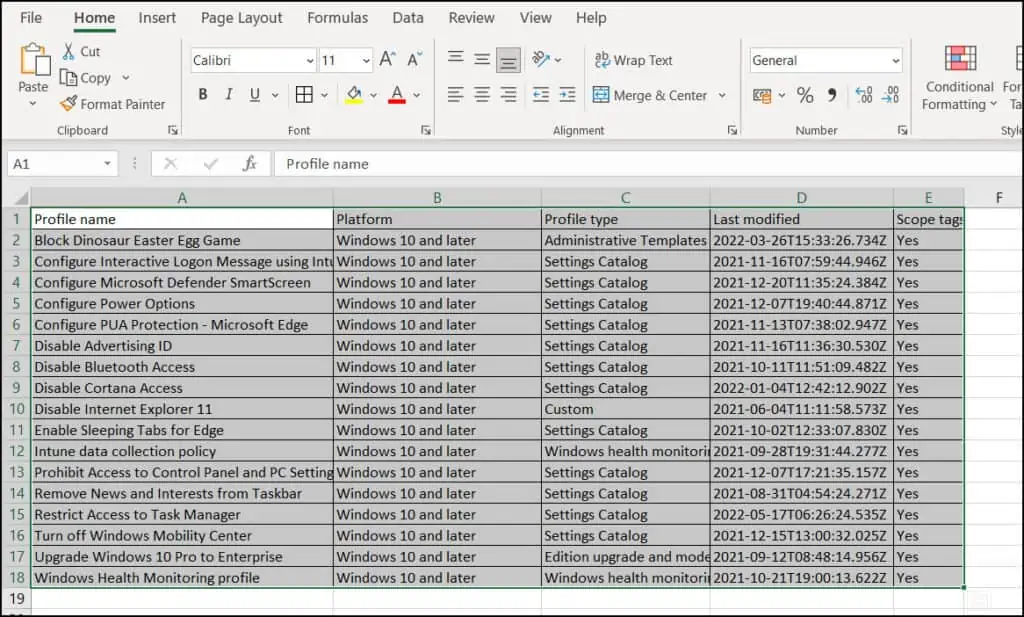 Export Intune Device Configuration Profiles