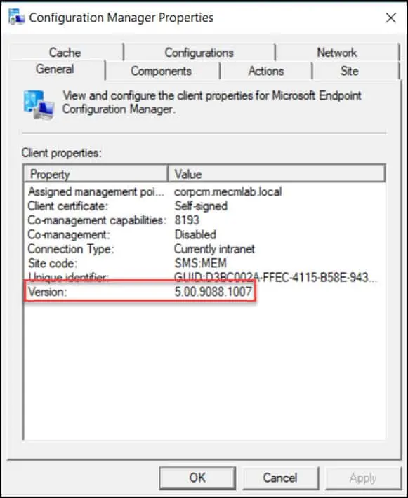 How to find the SCCM Client Version number