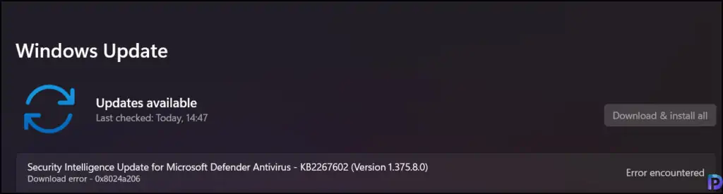 Windows Update Download Error 0x8024a206