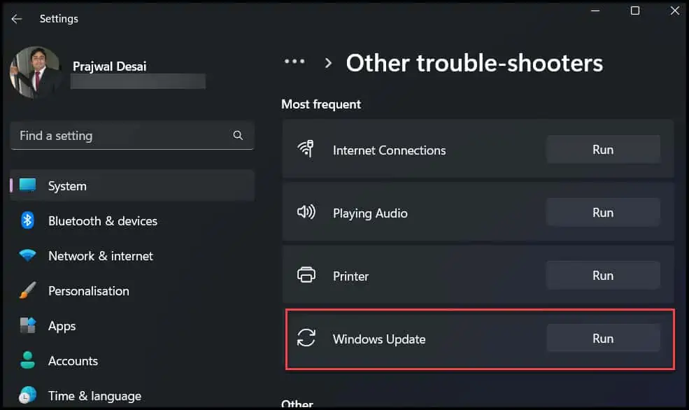 Run Windows Update Troubleshooter | Fix Windows Update Download Error 0x8024a206
