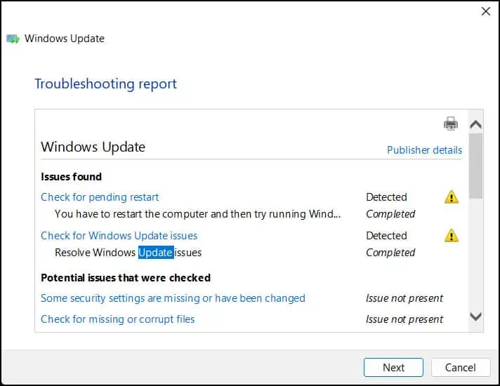 Windows Update Troubleshooting Report