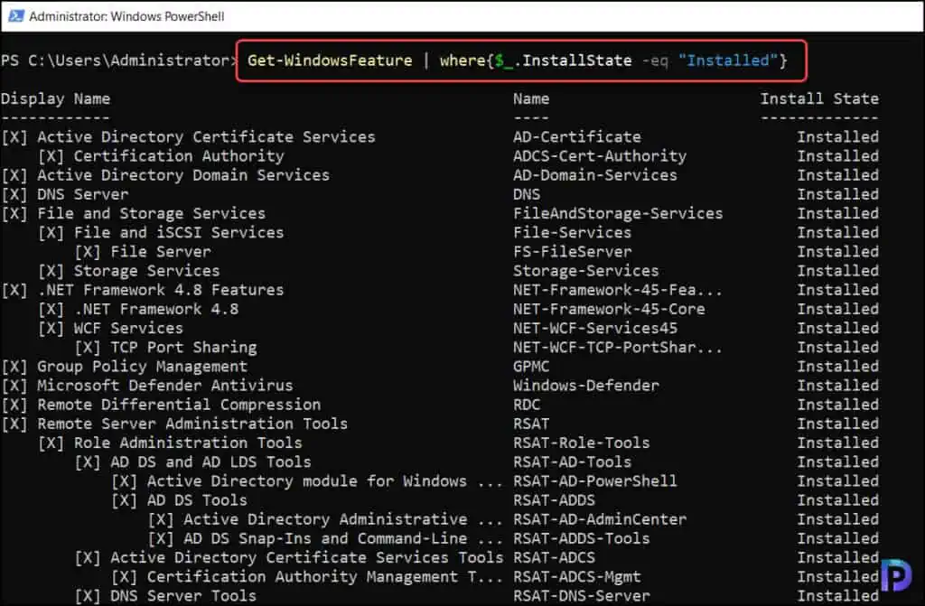 Find All Installed Features on Windows Server